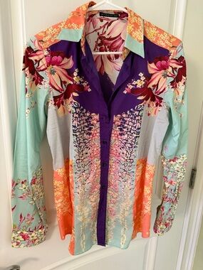 ETRO Vibrant Floral Button-Front Women’s Top - Purple & Mint